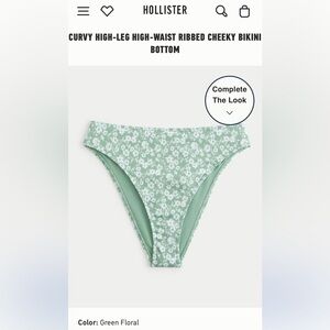 Hollister Curvy High-Leg High-Waist Ribbed Cheeky Bikini Bottom NWT, M